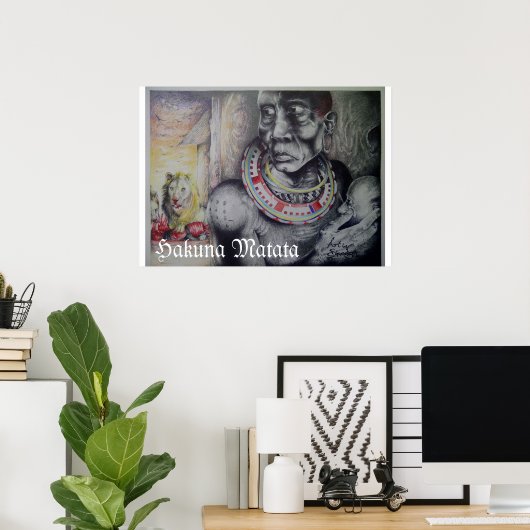 Maasai Mutter & Kind mit Löwenkunst Print/Grafik Poster (Heimbüro)