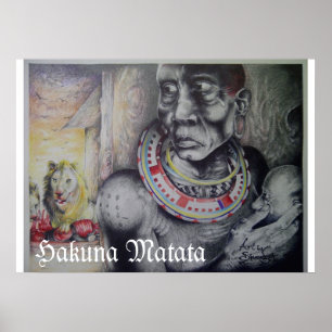 Maasai Mutter & Kind mit Löwenkunst Print/Grafik Poster