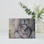 Maasai Mutter & Kind mit Löwenkunst Print/Grafik Postkarte (Stehend Vorderseite)