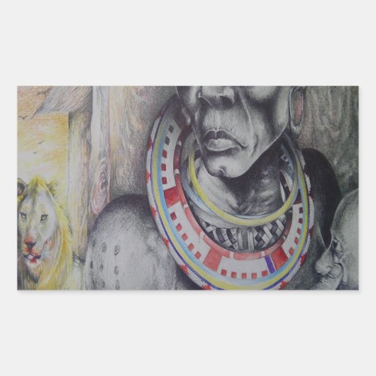 Maasai Mutter & Kind mit Löwenkunst Print/Grafik Rechteckiger Aufkleber (Vorderseite)
