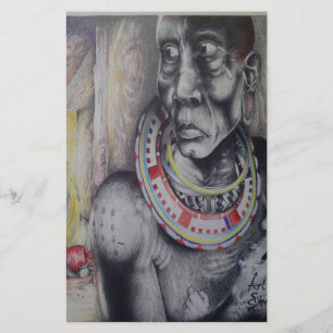 Maasai Mutter und Kind mit Löwe Art Print/Graphen Briefpapier
