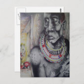 Maasai Mutter und Kind mit Löwe Art Print/Graphen Postkarte (Vorne/Hinten)