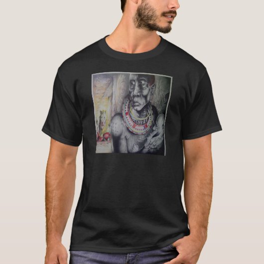 Maasai Mutter und Kind mit Löwe Art Print/Graphen T-Shirt (Vorderseite)