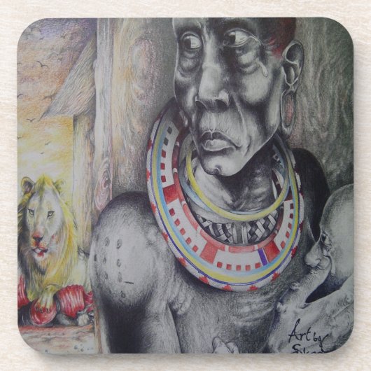 Maasai Mutter und Kind mit Löwe Art Print/Graphen Untersetzer (Vorderseite)