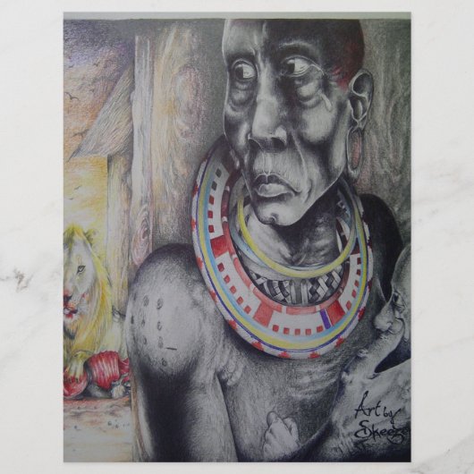 Maasai-Mutter und Kind mit Löwe Kunstprint (Vorderseite)