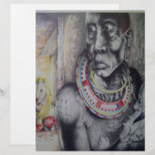 Maasai-Mutter und Kind mit Löwe Kunstprint (Vorne/Hinten)