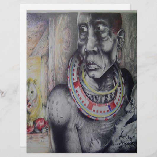Maasai Mutter und Kind mit Löwenkunst Print (Vorne/Hinten)