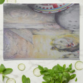 Maasai Mutter und Kind mit Löwenkunst Print Küchentuch (Gefaltet)