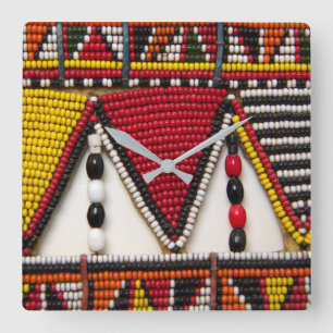 Maasai-Stammesperlenarbeit Quadratische Wanduhr