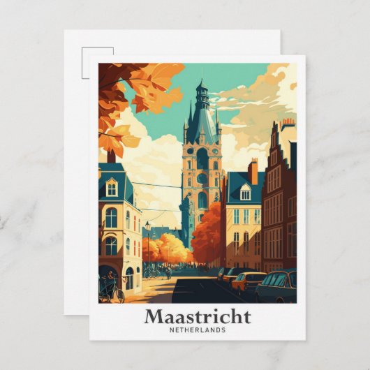 Maastricht Netherlands Vintage Travel Illustration Postkarte (Vorne/Hinten)