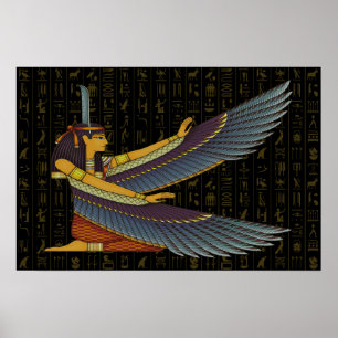 Ma'at Goddess on Hieroglyphs Poster