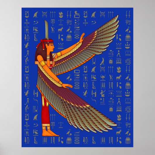 Ma'at Golden Hieroglyphs auf blauem Poster (Vorne)