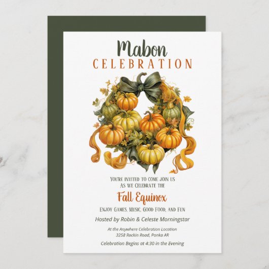 Mabon Harvest Fall Equinox Pumpkin Wreath Einladung (Vorne/Hinten)