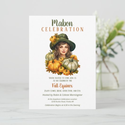 Mabon Harvest Fall Equinox Retro Pumpkin Hexe Einladung (Stehend Vorderseite)