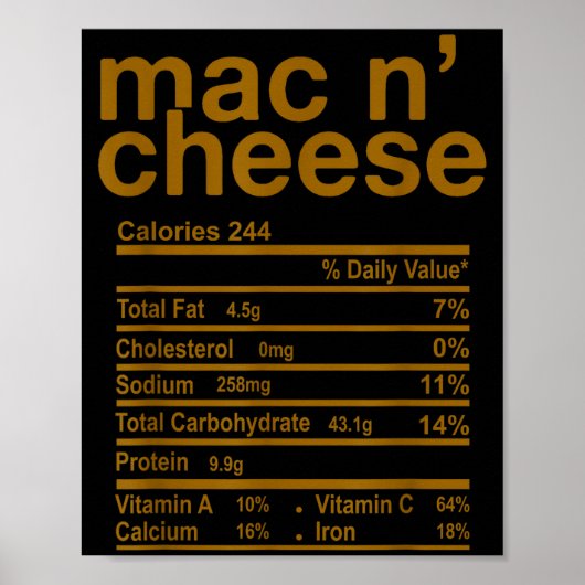 Mac And Cheese Nährwertangaben Funny Thanksgiving  Poster (Vorne)