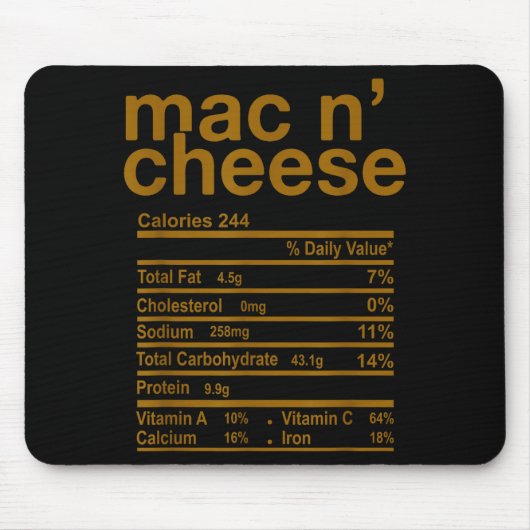 Mac And Cheese Nutrition Facts Funny Thanksgiving  Mousepad (Vorne)