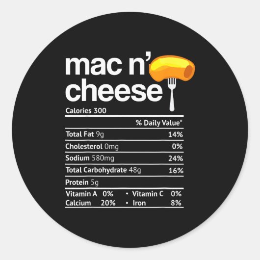 Mac And Cheese Nutrition Funny Thanksgiving Mac N' Runder Aufkleber (Vorderseite)