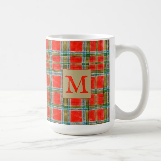 MAC BAIN TARTAN Große weiße Tasse + Initial (Rechts)