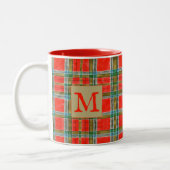 MAC BAIN TARTAN Rote Zwei-Tonen-Tasse + Text Zweifarbige Tasse (Links)