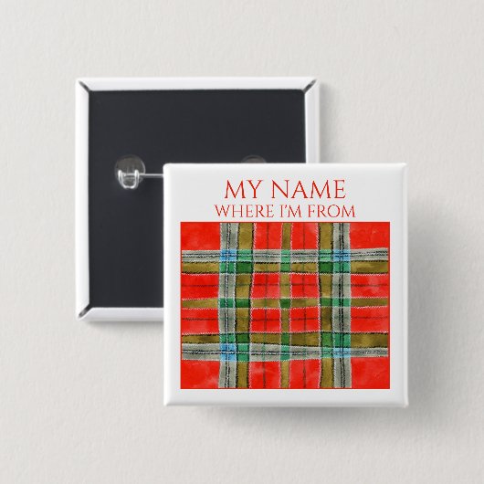 MAC BAIN TARTAN Square Name Tag Button Button (Vorne & Hinten)
