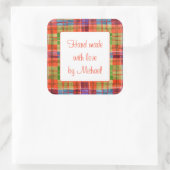 MAC RAE TARTAN 3" Quadrat Aufkleber "Hand gemacht" (Tasche)