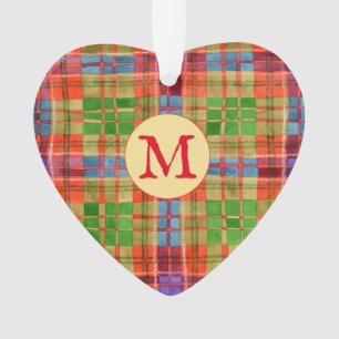 MAC RAE TARTAN Akryllische Herzverzierung + Initia Ornament