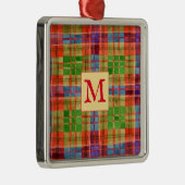 MAC RAE TARTAN Glas Square Ornament + Initial Aus Metall (Rechts)