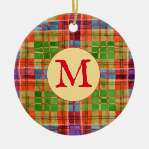 MAC RAE TARTAN Keramik Circle Ornament + Initial