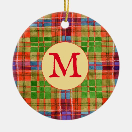 MAC RAE TARTAN Keramik Circle Ornament + Initial (Vorne)