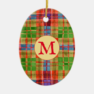 MAC RAE TARTAN Keramik-Oval-Ornament + Initiale Keramik Ornament