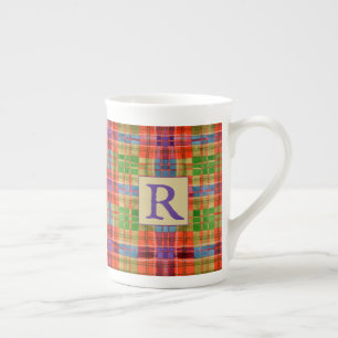 MAC RAE TARTAN Knochen-China Tasse + Initial