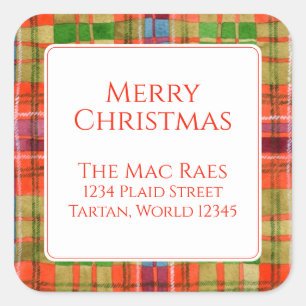 MAC RAE TARTAN Large Square Address Siegel Quadratischer Aufkleber