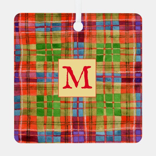 MAC RAE TARTAN Metal Square Ornament + Initial (Rückseite)