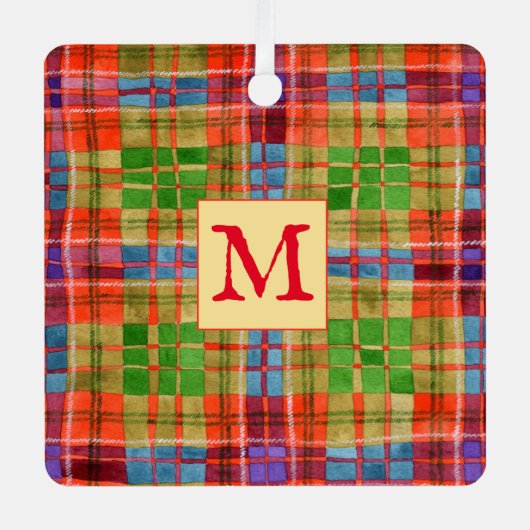 MAC RAE TARTAN Metal Square Ornament + Initial Aus Metall (Vorderseite)