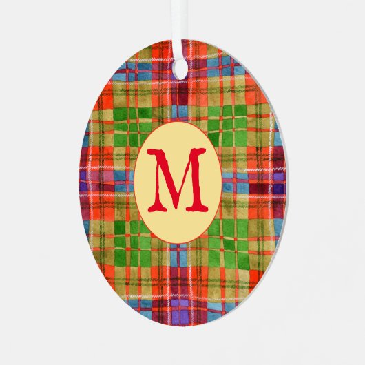 MAC RAE TARTAN Metallzirkular Ornament + Initial (Vorderseite links)
