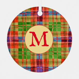 MAC RAE TARTAN Metallzirkular Ornament + Initial