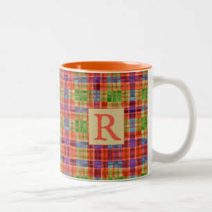 MAC RAE TARTAN Orange Zwei-Tonen-Tasse + Text Zweifarbige Tasse