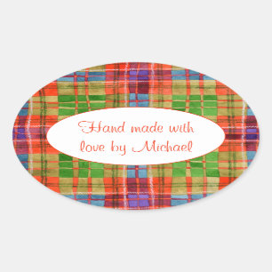 MAC RAE TARTAN Oval "Hand Made Stickers" Ovaler Aufkleber