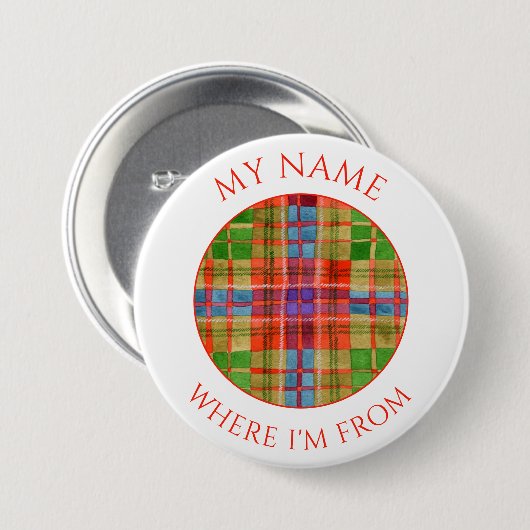 MAC RAE TARTAN Runde Namensschild Pin Button (Vorne & Hinten)