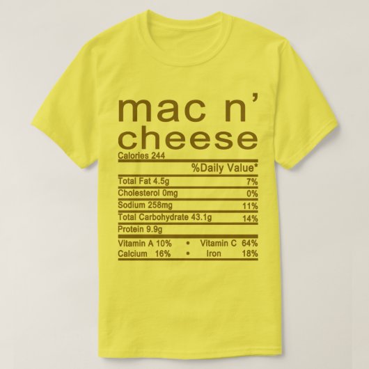 MAC und Käse Nährwertkennzeichnung Fakten T-Shirt (Design vorne)