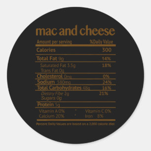 Mac- und Käsekostüme Funny Food Nutrition Fakten Runder Aufkleber