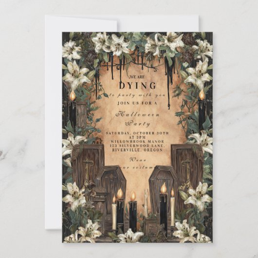 Macabre Candlelit Coffin Halloween-Feier Einladung (Vorderseite)
