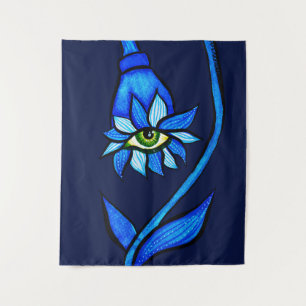 Macabre Witchy Eye Blume Creepy Spooky Blue Wandteppich