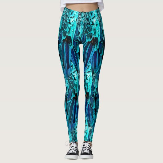 Macafederdesign in blau, abstrakt leggings (Vorderseite)