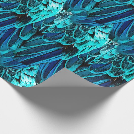 Macafederdesign in blau, Aquarellfarbe abstrakt Geschenkpapier (Ecke)