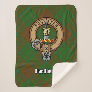 MacAlister von Glenbarr Wappen über Jagd Tartan Sherpadecke
