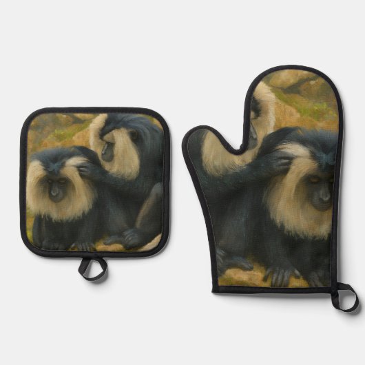 Macaque Bond - Grooming Ritual Ofenhandschuh & Topflappen-Set (Vorderseite)