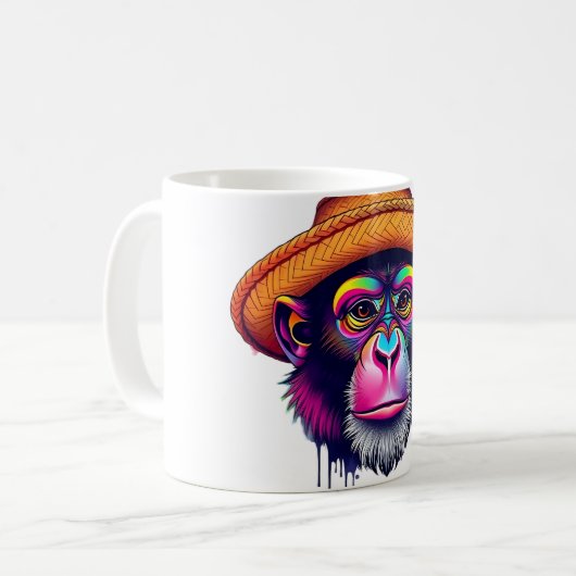 Macaque in Strohhut - Fun Monkey-T-Shirt Kaffeetasse (Vorderseite Links)