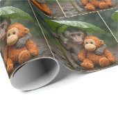 Macaque Monkey with a Stuffed Orangutan Geschenkpapier (Rolleneckpunkt)