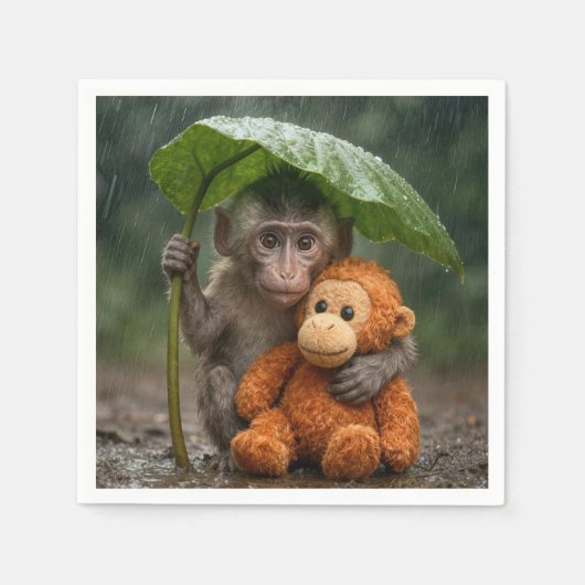 Macaque Monkey with Orange Orangutan Serviette (Vorderseite)